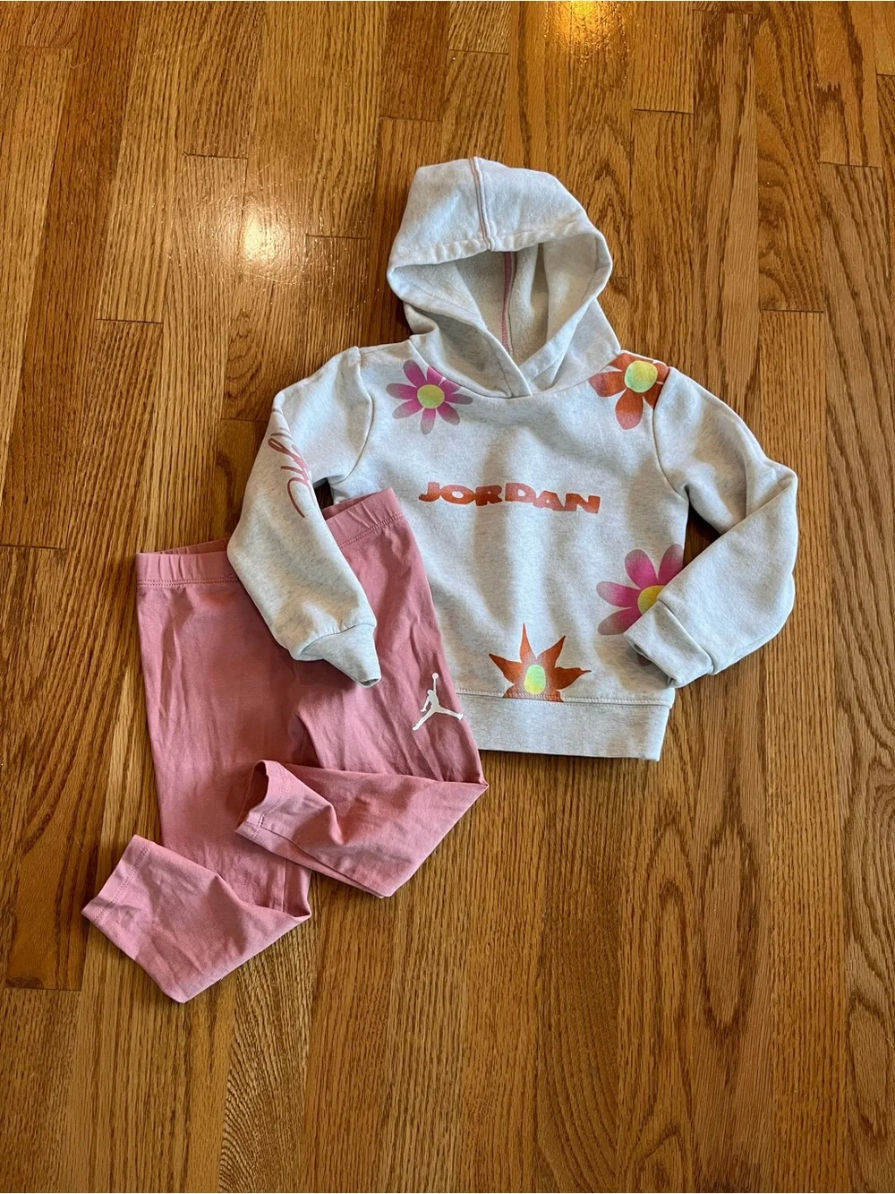 Air Jordan 2-Piece Set w/ Flower Hoodie and Matching Pink Leggings Size 3T